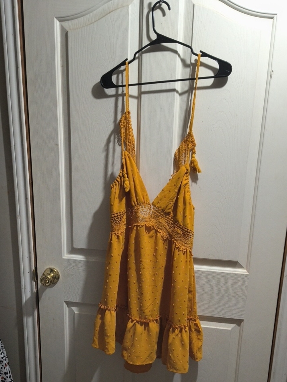 SHEIN Mustard Yellow Spaghetti Strap Mini Dress